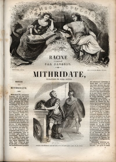 Mithridate tragedie en cinq actes de Jean Racine - Oeuvres de Jean Racine（ジャン・ラシーヌの作品集）のエングレーヴィング（ポーケによる挿絵とエミール・ド・ラ・ベドリエールによる告知） - 1851年 作： Hippolyte Louis Pauquet