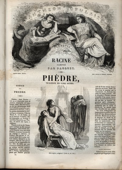 ジャン・ラシーヌの「Phedre」（1639-1699年、ポーケが絵を描き、エミール・ド・ラ・ベドリエールが告知した「ジャン・ラシーヌ作品集」に掲載された版画） - 1851年 作： Hippolyte Louis Pauquet