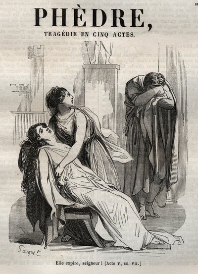 ジャン・ラシーヌの「Phedre」（1639-1699年、ポーケが絵を描き、エミール・ド・ラ・ベドリエールが告知した「ジャン・ラシーヌ作品集」に掲載された版画） - 1851年 作： Hippolyte Louis Pauquet