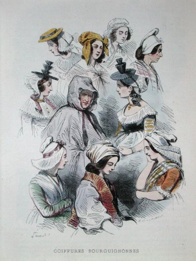 ブルゴーニュ地方の農民の頭飾り（「Les Francais peints par eux-memes」より 作： Hippolyte Louis and Polydore Pauquet