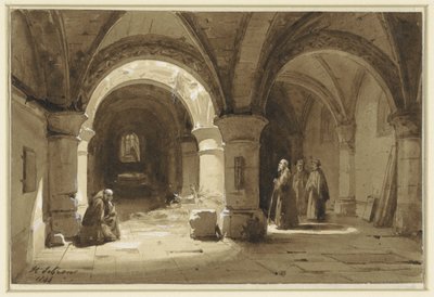 修道士がいる回廊の金庫室 作： Hippolyte Victor Valentin Sebron