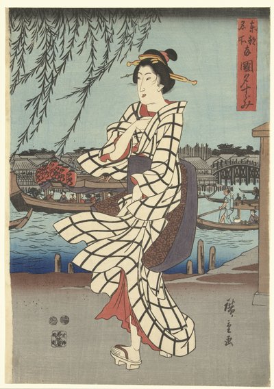 東都名所 両国橋で夕涼み とと名所 両国のゆすすみ 作： Hiroshige (I) , Utagawa