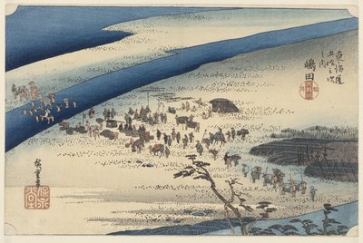 De Suruga oever van de Oi rivier in Shimada Shimada Oigawa Sungan (title on object) De 53 stations van de Tokaido (series title) Tokaido gojusan tsugi no uchi (series title on object) 作： Hiroshige (I) , Utagawa