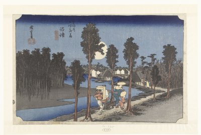 Numazu in de avondschemering Numazu tasogare no zu (title on object) De 53 stations van de Tokaido (series title) Tokaido gojusan tsugi no uchi (series title on object) 作： Hiroshige (I) , Utagawa