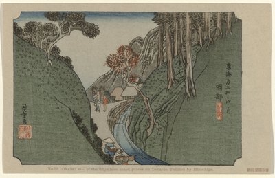 岡部 No. 22. 岡部 広重が描いた東海道五十三ヶ所の名所の一つ（題名） 広重で東海道（連載タイトル） 広重の筆東海道 作： Hiroshige (I) , Utagawa