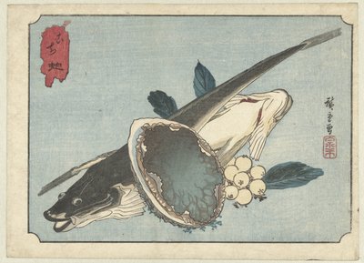 カレイ、アワビ、ベリー 高知あわび 作： Hiroshige (I) , Utagawa