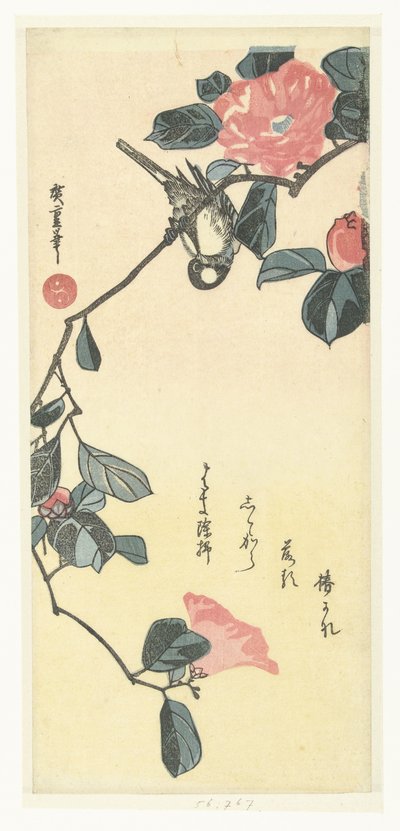 鳥と椿 作： Hiroshige (I) , Utagawa