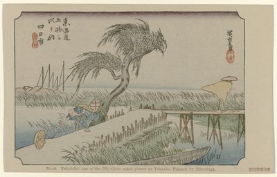 Yokaichi No. 44. Yokaichi: oue of the fifty-three noted places on Tokaido, painted by Hiroshige (title on object) De Tôkaidô van Hiroshige (series title) Hiroshige no fude Tôkaidô (series title on object) 作： Hiroshige (I) , Utagawa