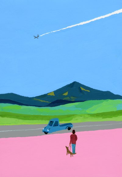 飛行機とピックアップトラックと犬と草原 作： Hiroyuki Izutsu