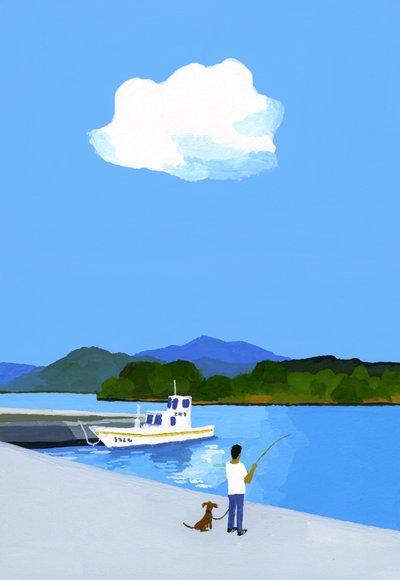 ハーバーでの釣り。 作： Hiroyuki Izutsu