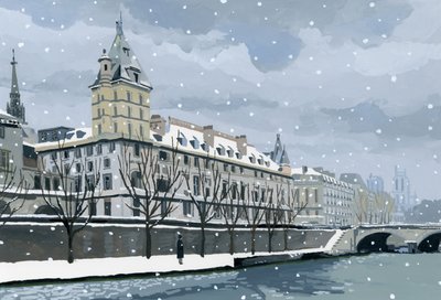 冬のセーヌ川、2015年（紙にグワッシュ） 作： Hiroyuki Izutsu