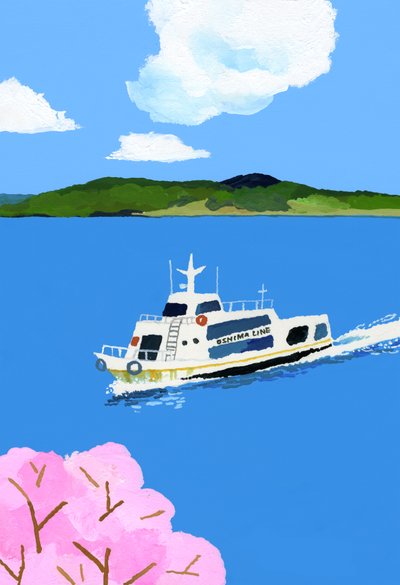 観光船と桜の花 作： Hiroyuki Izutsu