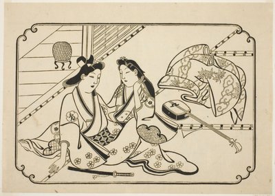 少し音楽を聴いた後、タイトル未定の12枚のエロ版画シリーズより 作： Hishikawa Moronobu