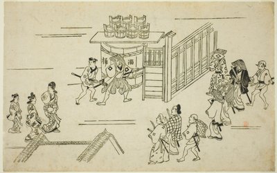 連載「吉原の登場（よしわらのてい）」より 揚屋町入口 作： Hishikawa Moronobu