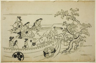 「上野の花見の亭」より 紋付花見会 作： Hishikawa Moronobu
