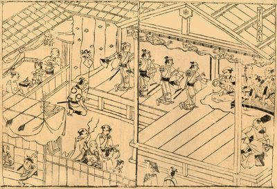 四条河川敷の歌舞伎公演、1658年、1924年。 作： Hishikawa Moronobu