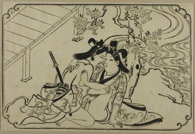 無題のエロティックプリントシリーズより、庭の恋人たち 作： Hishikawa Moronobu