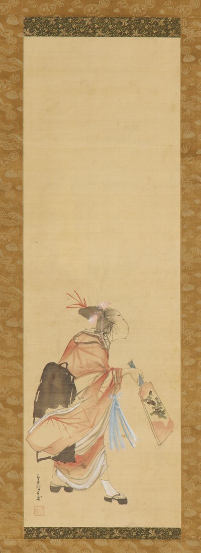 羽子板と羽根を弾く少女、1615～1868年。 作： Hishikawa Sori