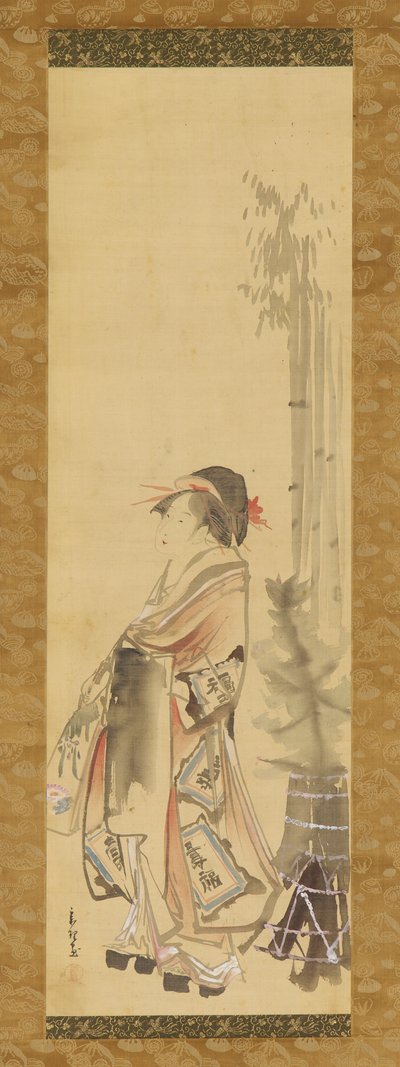 羽子板と羽根を弾く少女、1615～1868年。 作： Hishikawa Sori