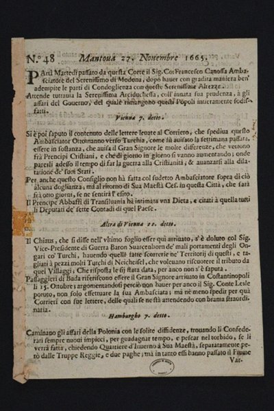 ガゼッタ ディ マントヴァ - イタリア最古の新聞、1665 年 作： Historic Object