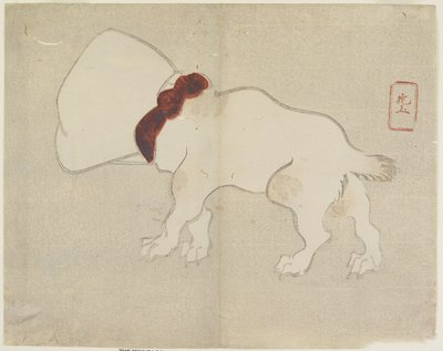 （頭の上にバッグがある犬）、c。 1830 作： Hogyoku