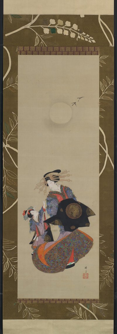 月明かりの下で見習い吉原の美しさ、19世紀。 作： Hokuba