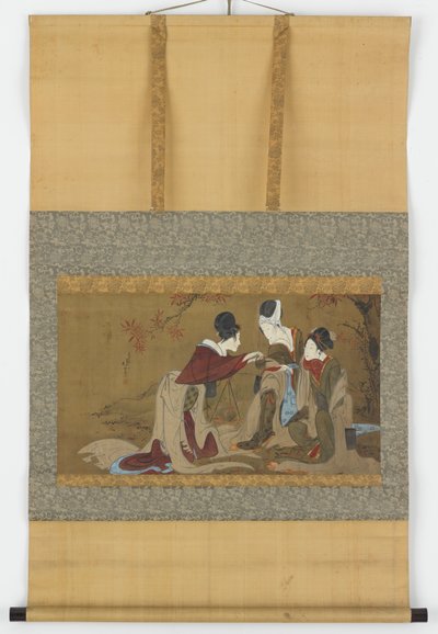 紅葉の火で熱した酒を飲む三白拍子、江戸時代、1800-1850. 作： Hokuga