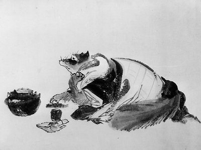 アナグマ、19世紀。 作： Hokusai School.
