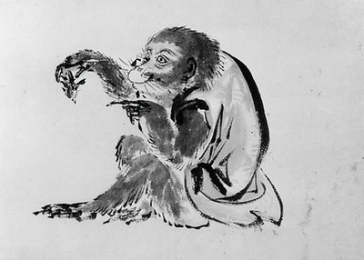 猿と蜂、19世紀。 作： Hokusai School.