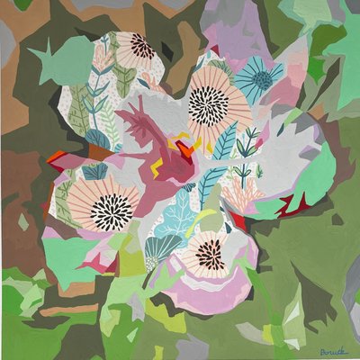 フローラル・アブストラクト #5, 2023（紙にグワッシュ） 作： Holly Boruck