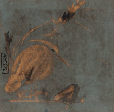 鷺と葦、江戸時代、17世紀初頭。 作： Hon