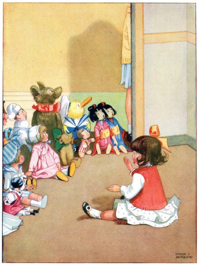 ドロシーは子供たちに物語を話します。挿絵は、Blackie & Co 発行の「Josephine Keeps House」の挿絵です。 作： Honor Charlotte Appleton