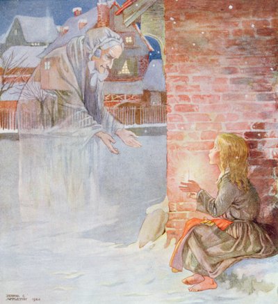 ハンス・クリスチャン・アンデルセン（1805-75）による「おとぎ話」の版の「マッチ売りの少女」（1920年）（紙に水彩） 作： Honor Charlotte Appleton