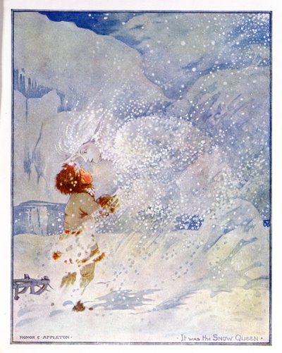 ハンス・クリスチャン・アンデルセン（1805-75）による「おとぎ話」の版の「雪の女王」のイラスト（1920年）（紙に水彩） 作： Honor Charlotte Appleton
