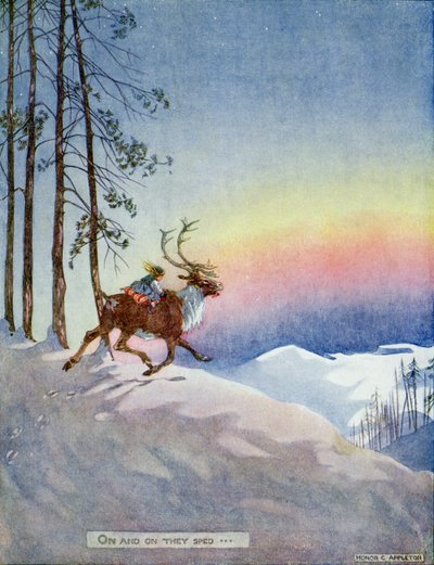 ハンス・クリスチャン・アンデルセン（1805-75）による「おとぎ話」の版の「雪の女王」から、1920年（紙に水彩） 作： Honor Charlotte Appleton