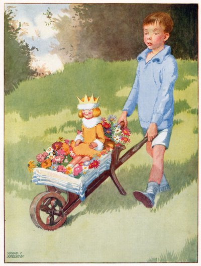 Blackie & Co 発行の「Josephine Keeps House」の挿絵である、ゴージャスな馬車に乗って駆けつけたセランディン王女。 作： Honor Charlotte Appleton