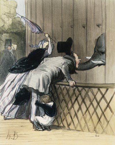 Honore Daumier、Aubert et Compagnie、1844年の「LesEtrangersaParis」からのJardindesPlantesの恐怖 作： Honoré Daumier