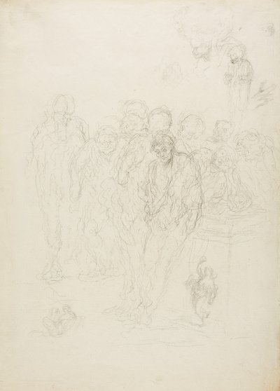 男性のグループ、およびその他のスケッチ、1857年 作： Honoré Daumier