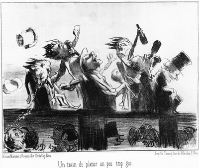 オノレ・ドーミエ（1808-1879）の鉄道をテーマにした漫画シリーズ「Les trains de Plaisir」からの引用です。"Charivari" 作： Honoré Daumier
