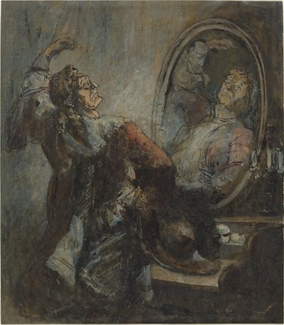 鏡の前でポーズをとる俳優 作： Honoré Daumier