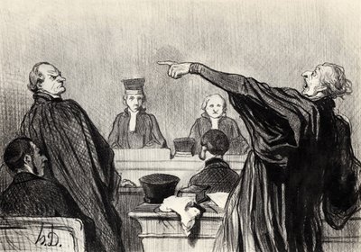 明らかに完全に納得している支持者... 1845年のLes gens de justiceシリーズから 作： Honoré Daumier