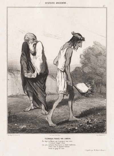 古代史：pl。 27、愛に荒廃したテレマコス...、1842年。 作： Honoré Daumier