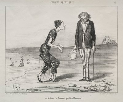 アクアティックスケッチ、プレート8：マダムラバロン、それは私の名誉です...、1853年。 作： Honoré Daumier