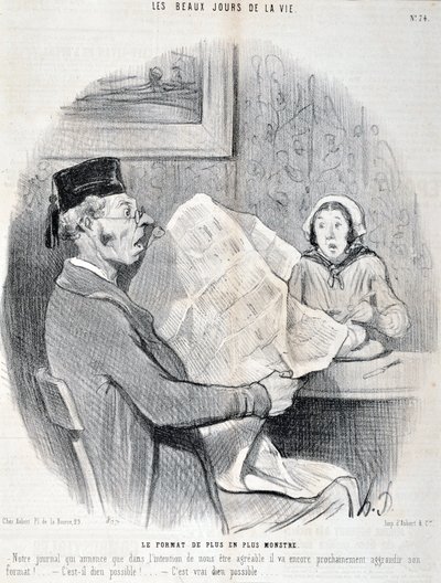 オノレ・ドーミエ（1808-1879）のアートワーク。Charivari: Serie THE BEAUTY DAYS OF LIFE.ますますモンスターなフォーマット」-あなたに好意的であるために、すぐにそのフォーマットをさらに増やすことを発表する私たちの新聞！それは可能な神ですか？"ミュゼ・デ・ベ 作： Honoré Daumier