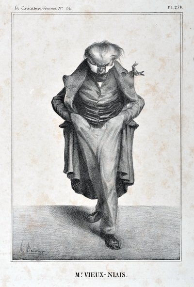 オノレ・ドーミエ（1808-1879）のアートワーク。Charivari dates from 1833: Serie Celebrites de la Caricature "M. Vieux-Niais" MUSEE DES BEAUX ARTS - PALAIS LONGCHAMP, MARSEILLE 作： Honoré Daumier