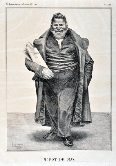 オノレ・ドーミエ（1808-1879）のアートワーク。Charivari dates from 1833: Serie Celebrites de la Caricature "M.Pot de Naz" MUSEE DES BEAUX ARTS - PALAIS LONGCHAMP, MARSEILLE 作： Honoré Daumier