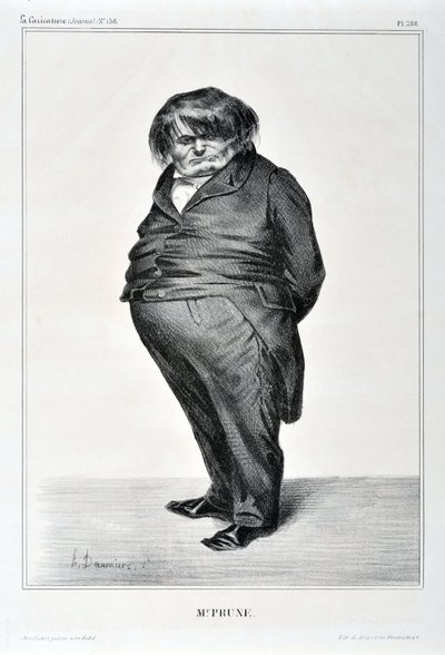 オノレ・ドーミエ（1808-1879）の芸術作品。Charivari dates from 1833: Serie Celebrites de la Caricature "M. Plum" MUSEE DES BEAUX ARTS - PALAIS LONGCHAMP, MARSEILLE 作： Honoré Daumier