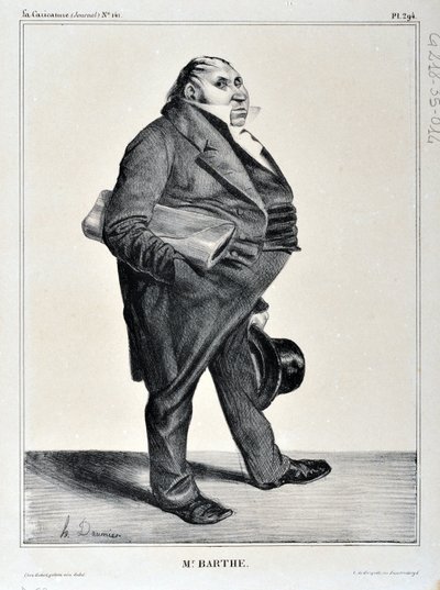 オノレ・ドーミエ（1808-1879）のアートワーク。Charivari dates from 1833: Serie Celebrites de la Caricature "M.Barthe" MUSEE DES BEAUX ARTS - PALAIS LONGCHAMP, MARSEILLE 作： Honoré Daumier