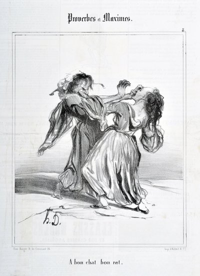 オノレ・ドーミエ（1808-1879）の作品。Charivariは1840年の作品。PROVERBES ET MAXIMES "A bon cat bon rat" 美術博物館 - PALAIS LONGCHAMP, MARSEILLE 作： Honoré Daumier