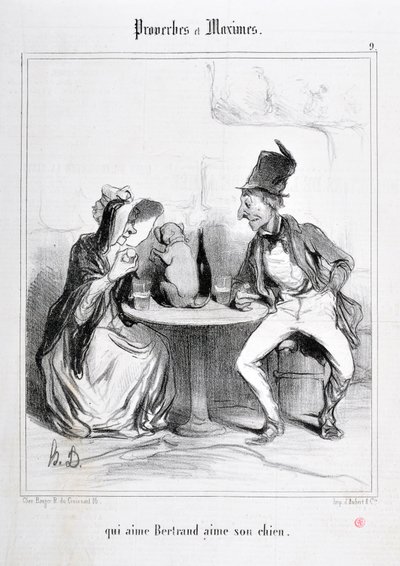 オノレ・ドーミエ（1808-1879）の作品。Charivariは1840年の作品。PROVERBES ET MAXIMES "qui aime Bertrand aime son chien" MUSEE DES BEAUX ARTS - PALAIS LONGCHAMP, MARSEILLE 作： Honoré Daumier